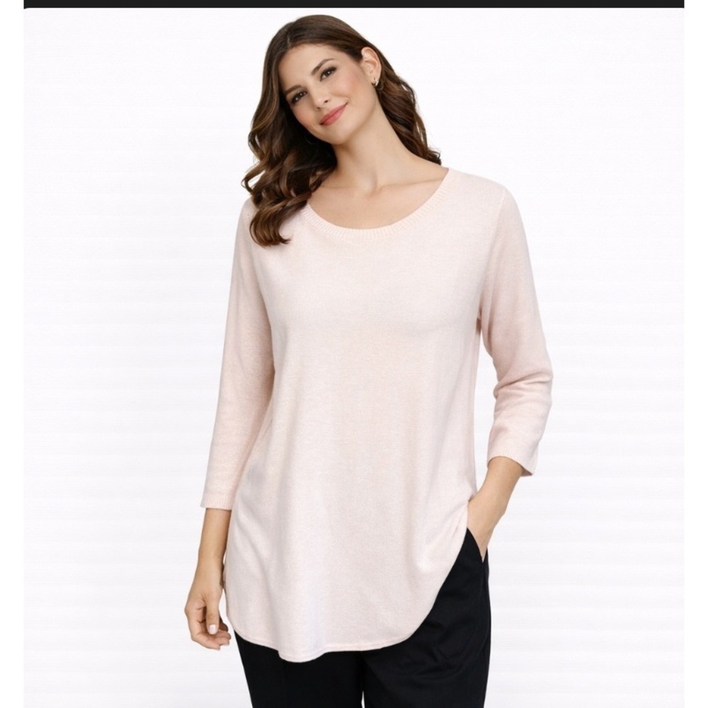 Eileen Fisher Sweater Women Small Pink 3/4 Sleeve Scoop Neck‎ Tunic Silk Blend
